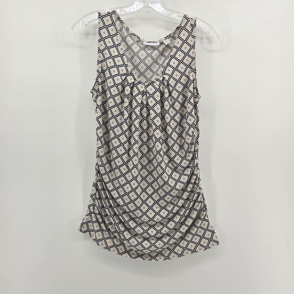 New York & Company Geometric Ruched Tank Top Sleeveless Stretch Womens M